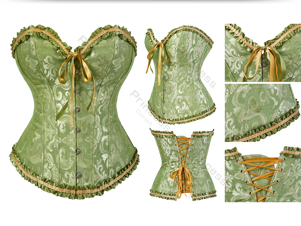 Viktorianisches Korsett-Oberteil in Übergröße, Überbrustkorsetts für Damen, sexy Korsett-Bustier, Schnürkorsett aus Jacquard, Y2K, Weiß, Rosa – Detail 26