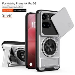 Versatile Armor Kickstand Phone Case with Card Holder and Slide Camera Protection for Nothing Phone 4A (White)
