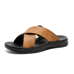 Men's Comfortable Breathable Leather Sandals with Soft Sole - 45 (YELLOW)