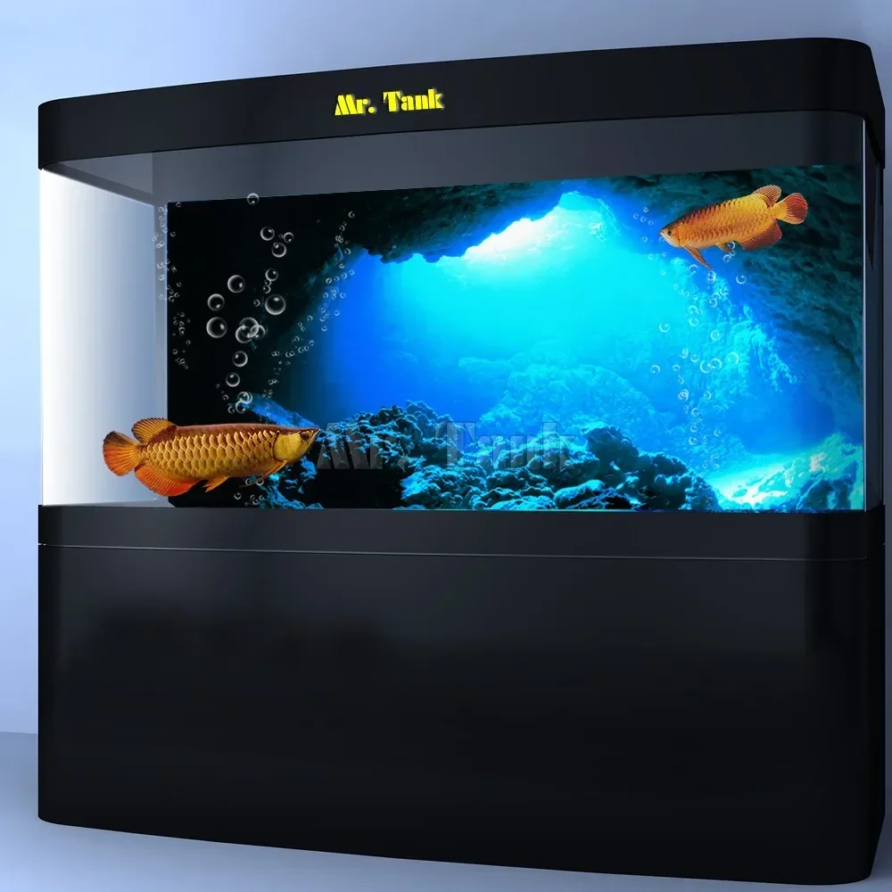 3D Effect Underwater Sunlight Rays Cave Aquarium Background Sticker Static Cling Film Fish Tank Backdrop Decorations