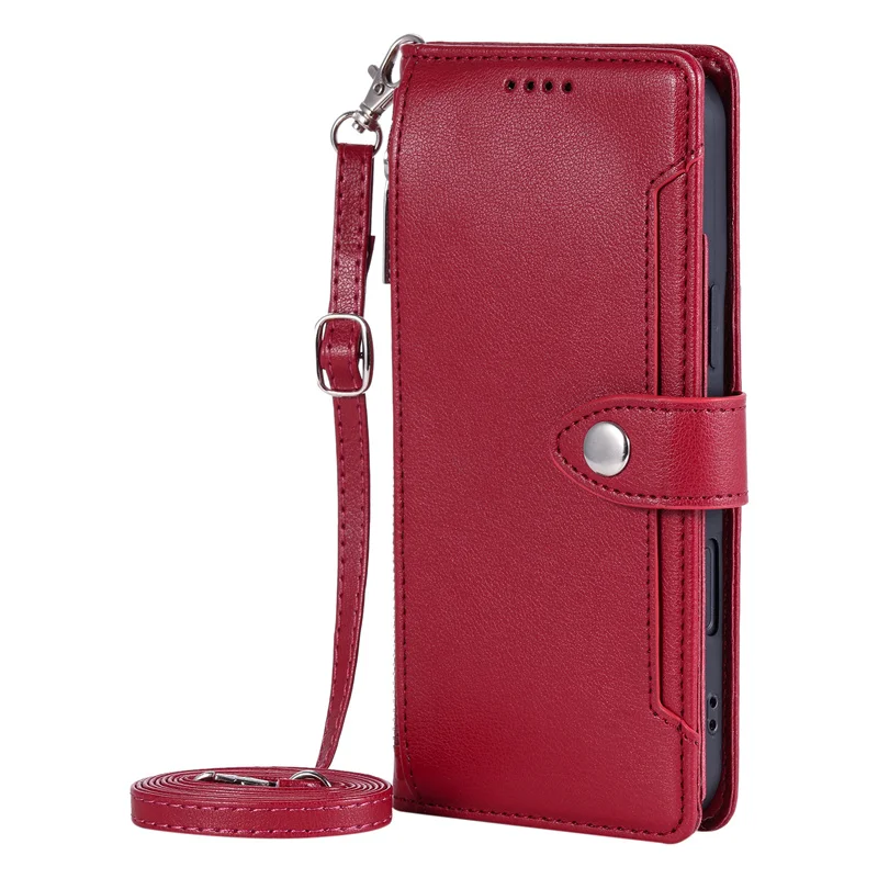 Solid Color Wallet Case with Long Strap and Zipper Leather Bag