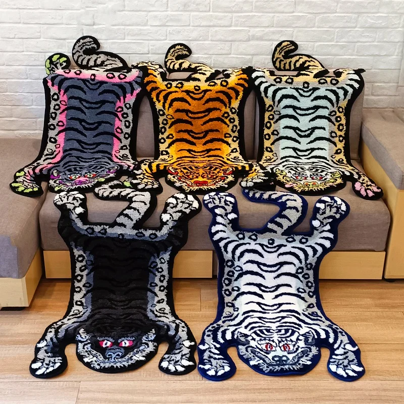 Largest Black Tibetan Tiger Carpet Thicken Plush Tufted Animal Bedside Carpet Non-slip Absorbent Bathroom Mat Area Rug 200X120cm 4