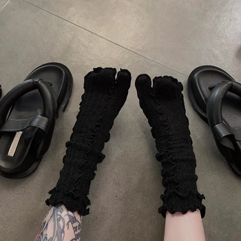 Primavera Estate Moda ChicCute Sottile Bordo dell'orecchio in legno Soffice filato Donna Calzini con punta divisa Tinta unita Tabi Sox stile giapponese a due dita 1