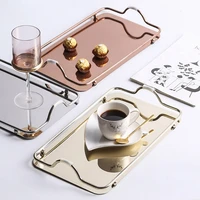 Nordic Style Rectangular Stainless Steel Mirror Tray with Handles Coffee Bar Food Elegant Teapot Cup Storage Hold Serving Trays 2