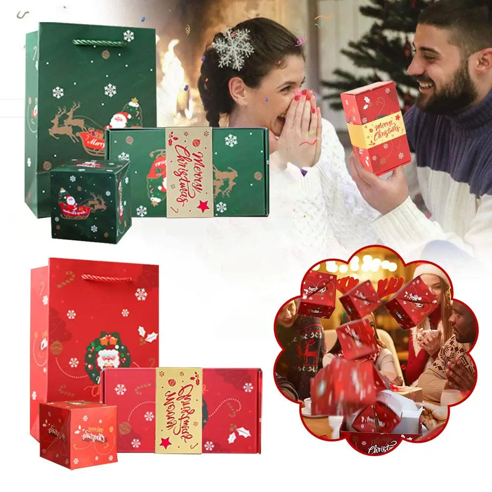 

Christmas Surprise Gift Box 2023 Creativity Folding Bouncing Envelope Gift Box Explosion Red Green for Money Birthday Party