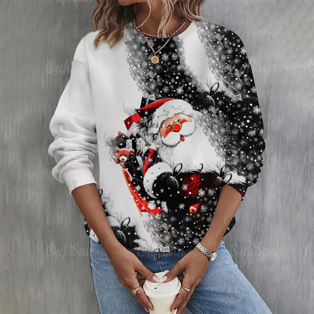 Orange Stripe Sequin Santa Claus Pattern Christmas Pullover Sweatshirt main image 1