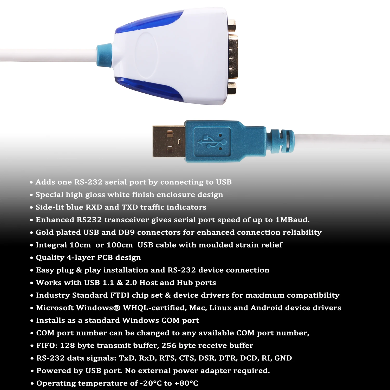 산업용 등급 FTDI FT232RQ USB TO DB9 Male RS232 직렬 변환기 어댑터 프로그래밍 케이블