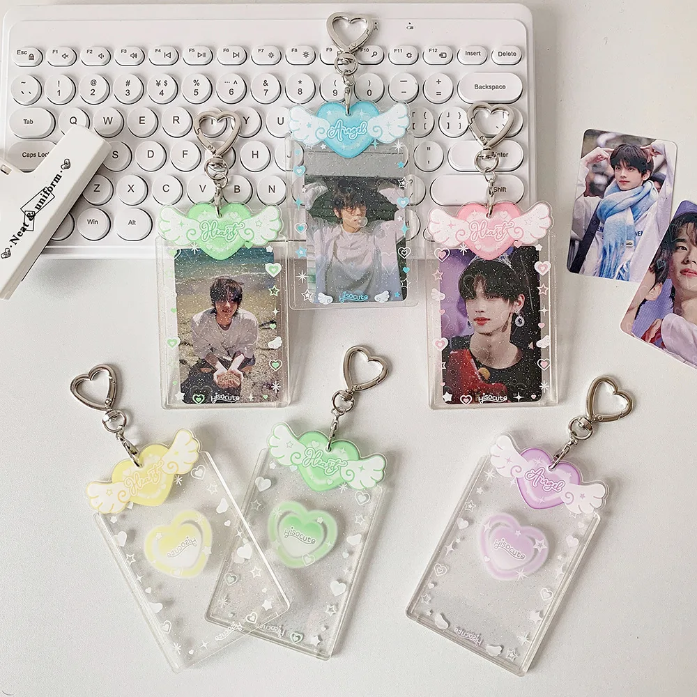 Ins Style Heart Wings Card Holder for 3 inch Photocard K-Pop Idol Photo Holder Card Cover Korea Sweet Girl Keychain Bag Pendant 2