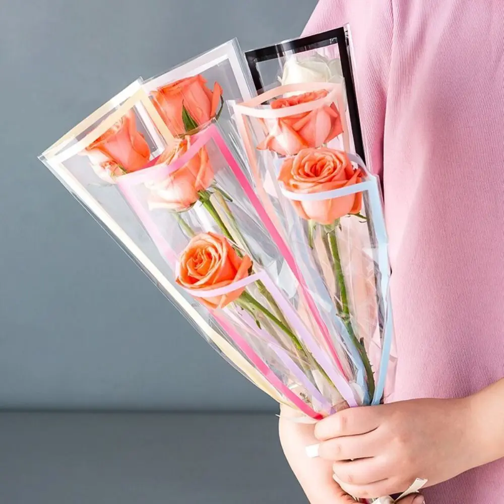 50 Pezzi Sacchetti Trasparenti per Confezionamento Fiori, Materiale di Imballaggio in Plastica Impermeabile per Bouquet - immagine 3
