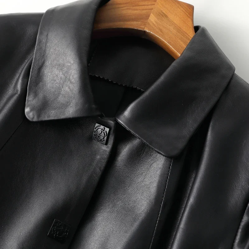 Tcyeek Sheepskin Genuine Leather Jacket Spring Motorcycle Coat Women Clothes Loose Long Jackets Black Chic Trenchcoat Chaquetas