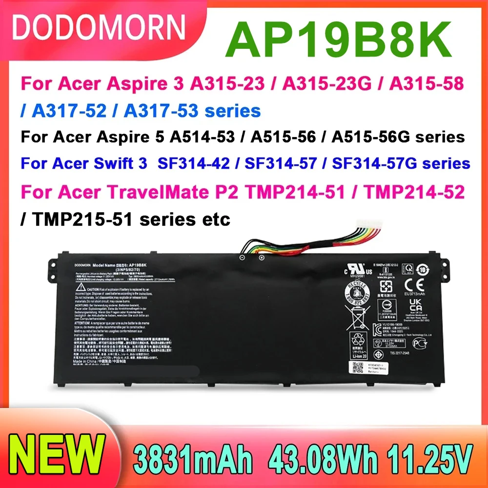 

NEW AP19B8K Laptop Battery For Acer Aspire 3 A315-23 A315-58 A317-52 A317-58,5 A514-53 A514-56,Swift 3 SF314-42 Series 43.08WH