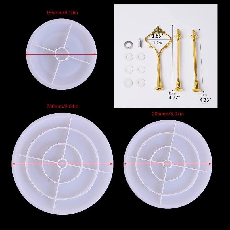Multifunctional 3-tier Fruit Tray Resin Molds Cupcake Stand Epoxy Silicone Molds for Epoxy Casting Tray Molds