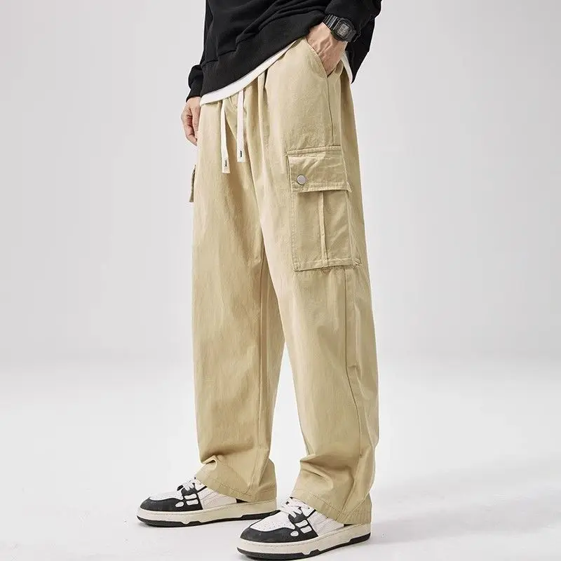 

Spring Autumn New Fashion Solid Casual Men's Clothing Elastic Waist Drawstring Pockets Pleated Loose American Style Cargo Pants