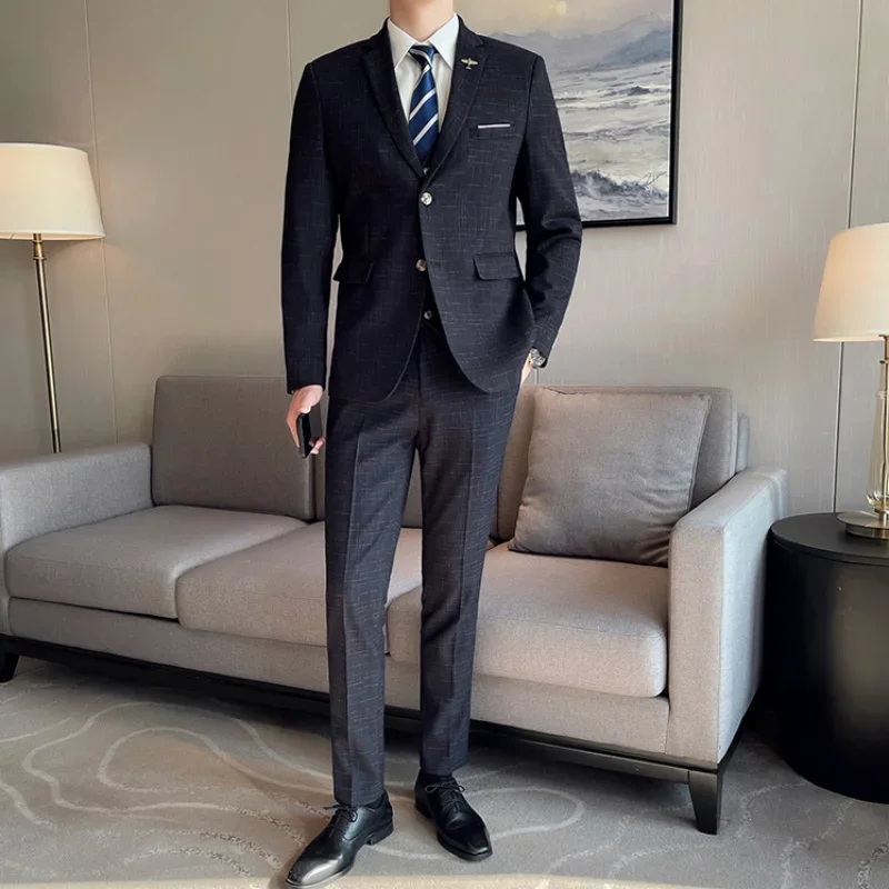 Abito da sposa di alta qualità per uomo, affari alla moda, sposo professionale e testimone, bel set da due pezzi - immagine 4