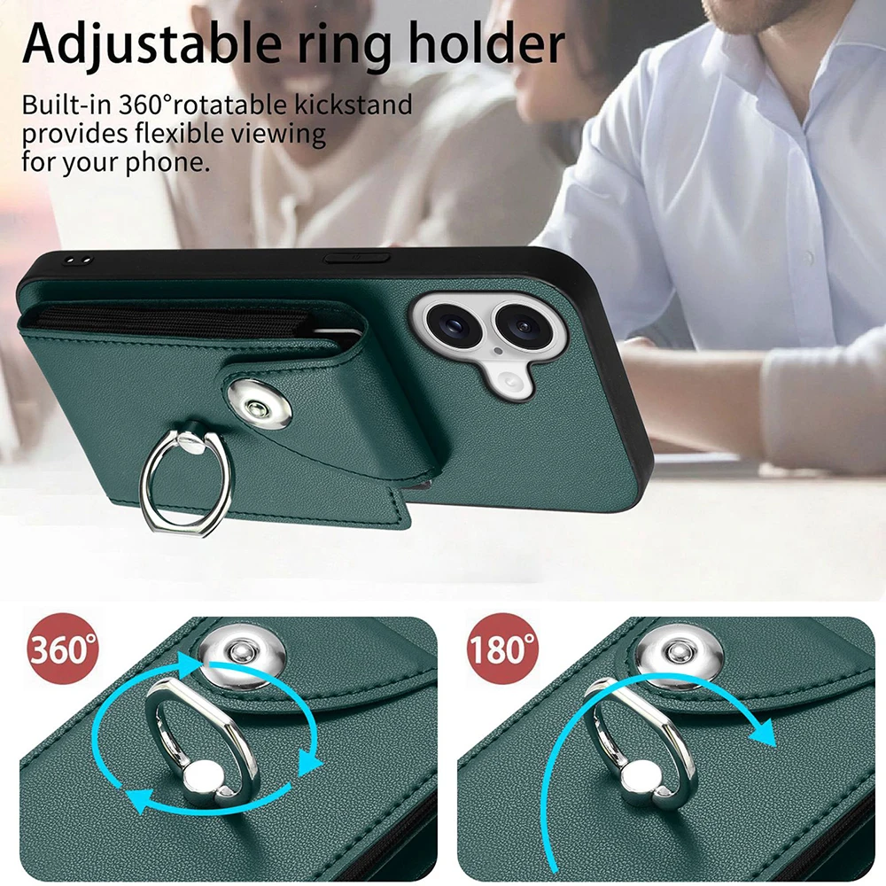 Versatile Detachable Strap Phone Case with Ring Stand and Multi-Card Holder
