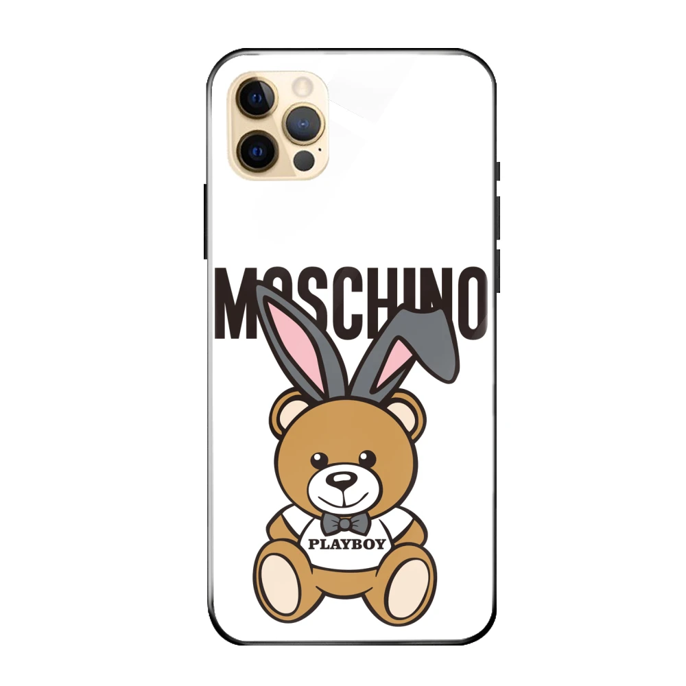 Luxury Tempered Glass Phone Case For Iphone 13 Pro Max Mini Iphone 12 11 8 7 Plus X Xs Xr Moschino Cute Bear Mobile Phone Cases Covers Aliexpress