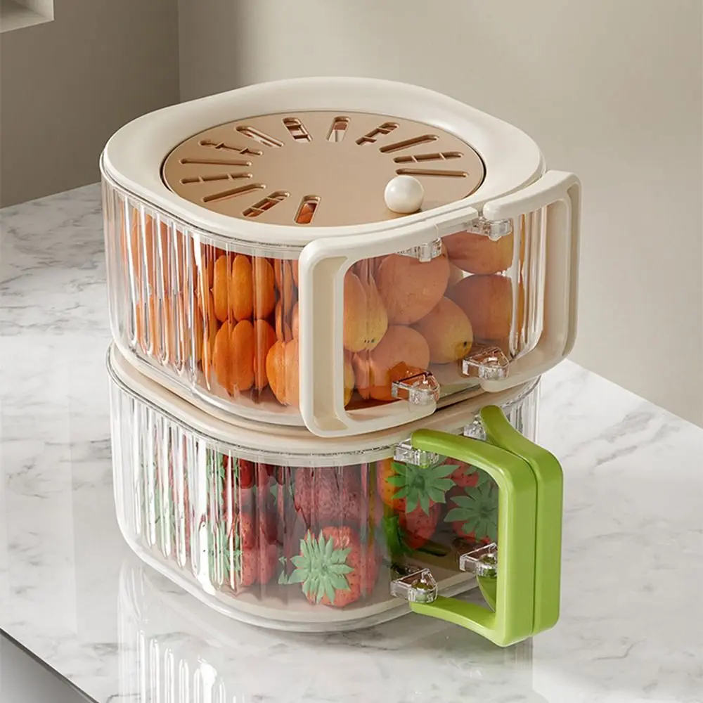 Double Layer Vegetable Drain Basket Foldable Handle Plastic Fruit ...