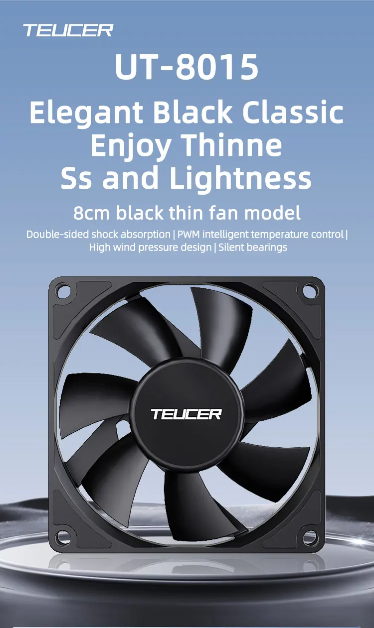 Description Picture 2 of itemTeucer UT-8015 8CM Chassis Fan Slim 15mm Thinckness 12V/4Pin PWM Hydraulic Bearing 1200-3000rpm PC Case Cooling Ventilator