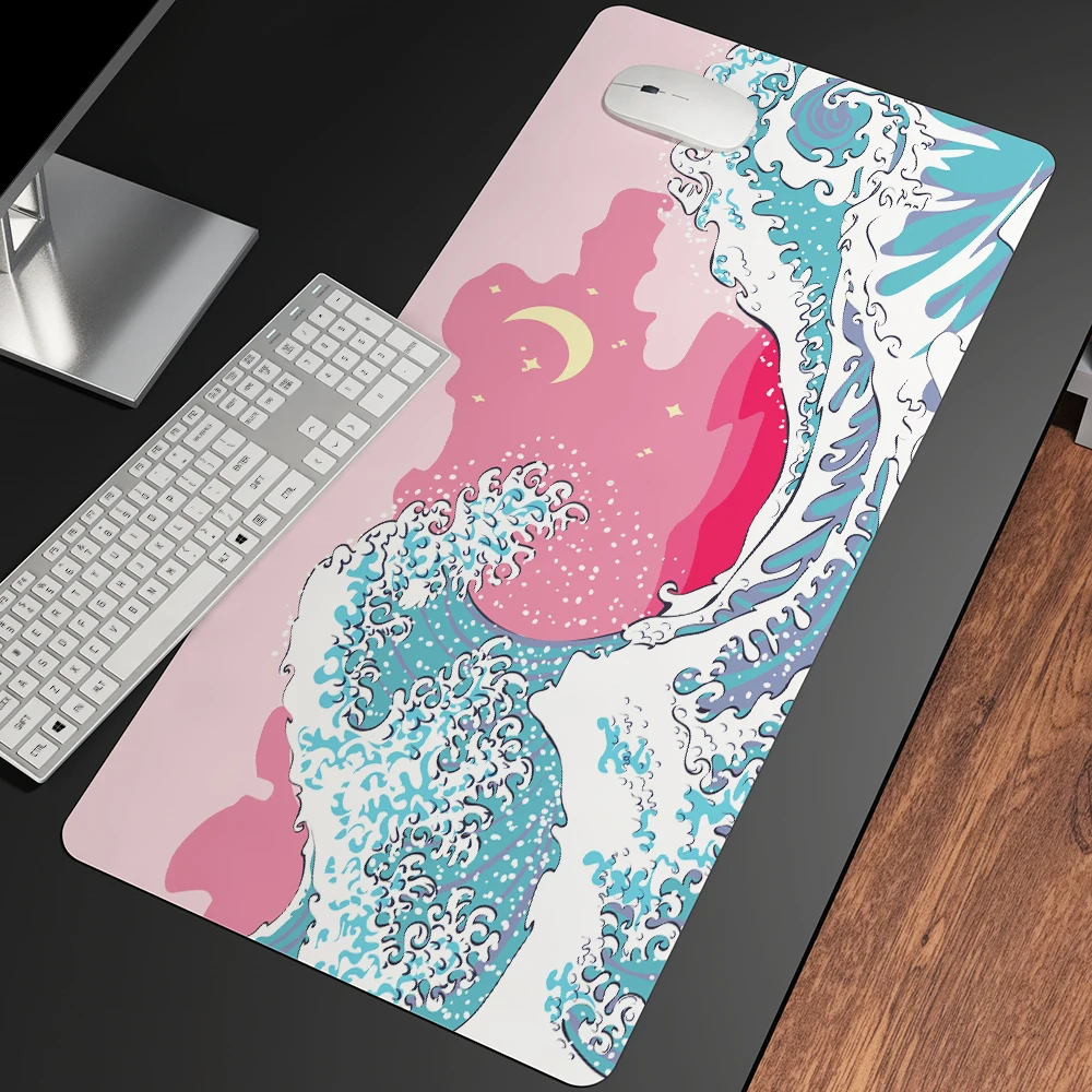 Grande Onda Fora da Arte Tamanho Grande Mouse Almofada de Borracha Natural Computador Gaming Mousepad Mesa Esteira Bloqueio Borda para cs go Lol - Imagem 6