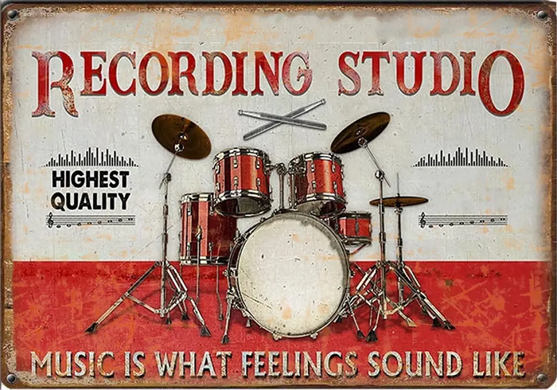

Drum Recording Studio tin Sign, Drum tin Sign, Gift for Drummer, Man Cave Decor, Recording Studio Art,Retro Artist