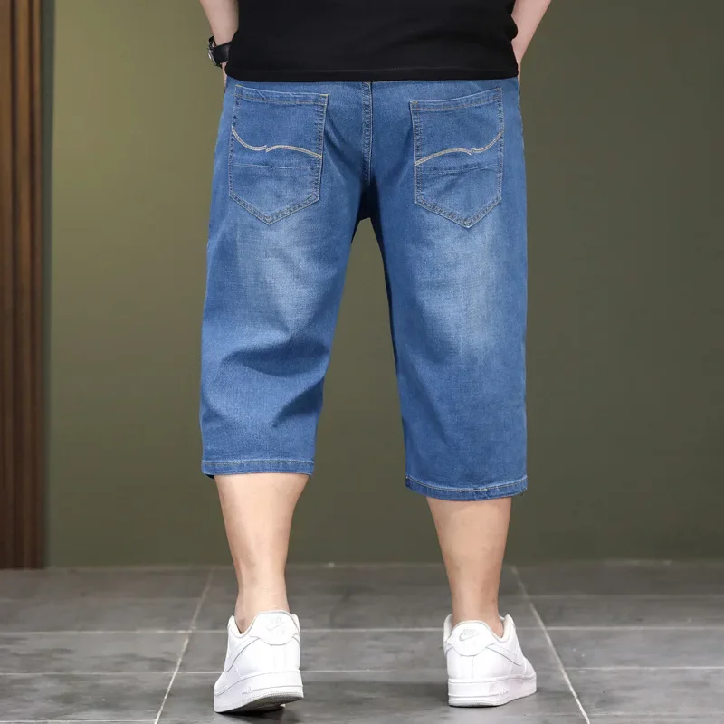 Loose Large Size Jeans Long Shorts for Men High Waist Plus 40 42 44 48 Summer Denim Knee Length Cropped Male Dad Capri Trousers