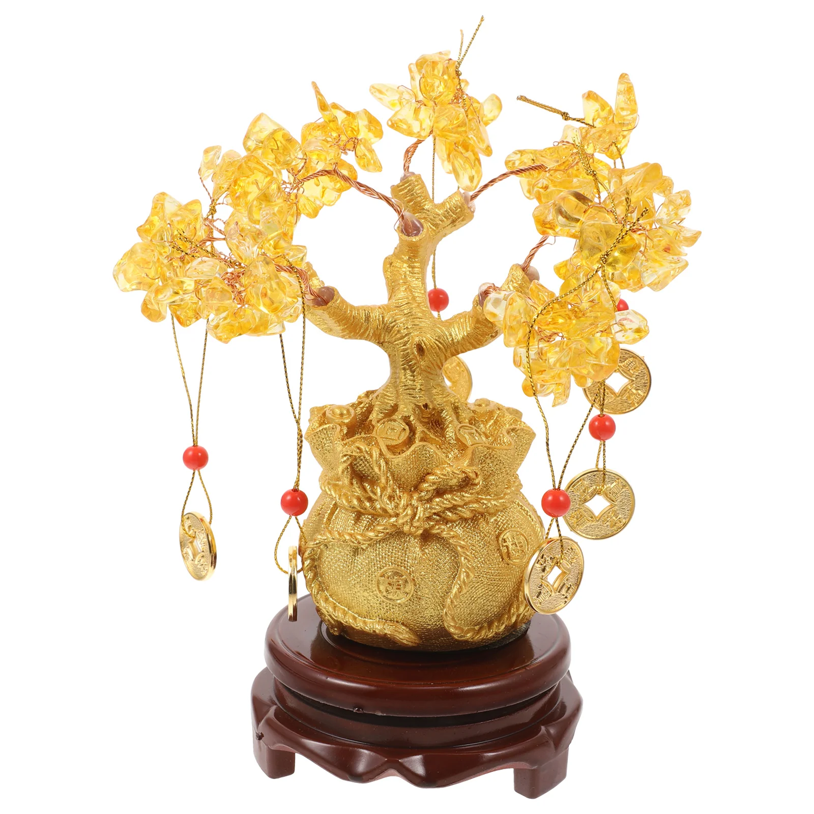 

19cm Natural Crystal Tree Money Tree Ornaments Bonsai Style Wealth Luck Feng Shui Ornaments Home Decor(with Gold Coins and Base)