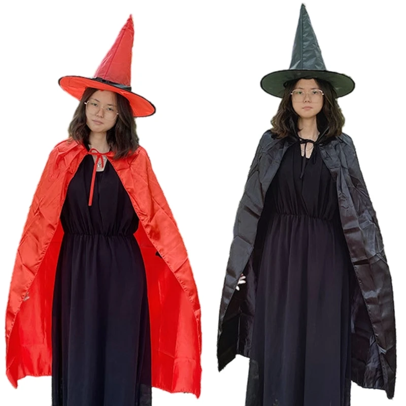 

Adult Kids Halloween Costume Cloak Cape Men Women Solid Stage Performance Witch Poncho Halloween Party Cosplay Photo Props