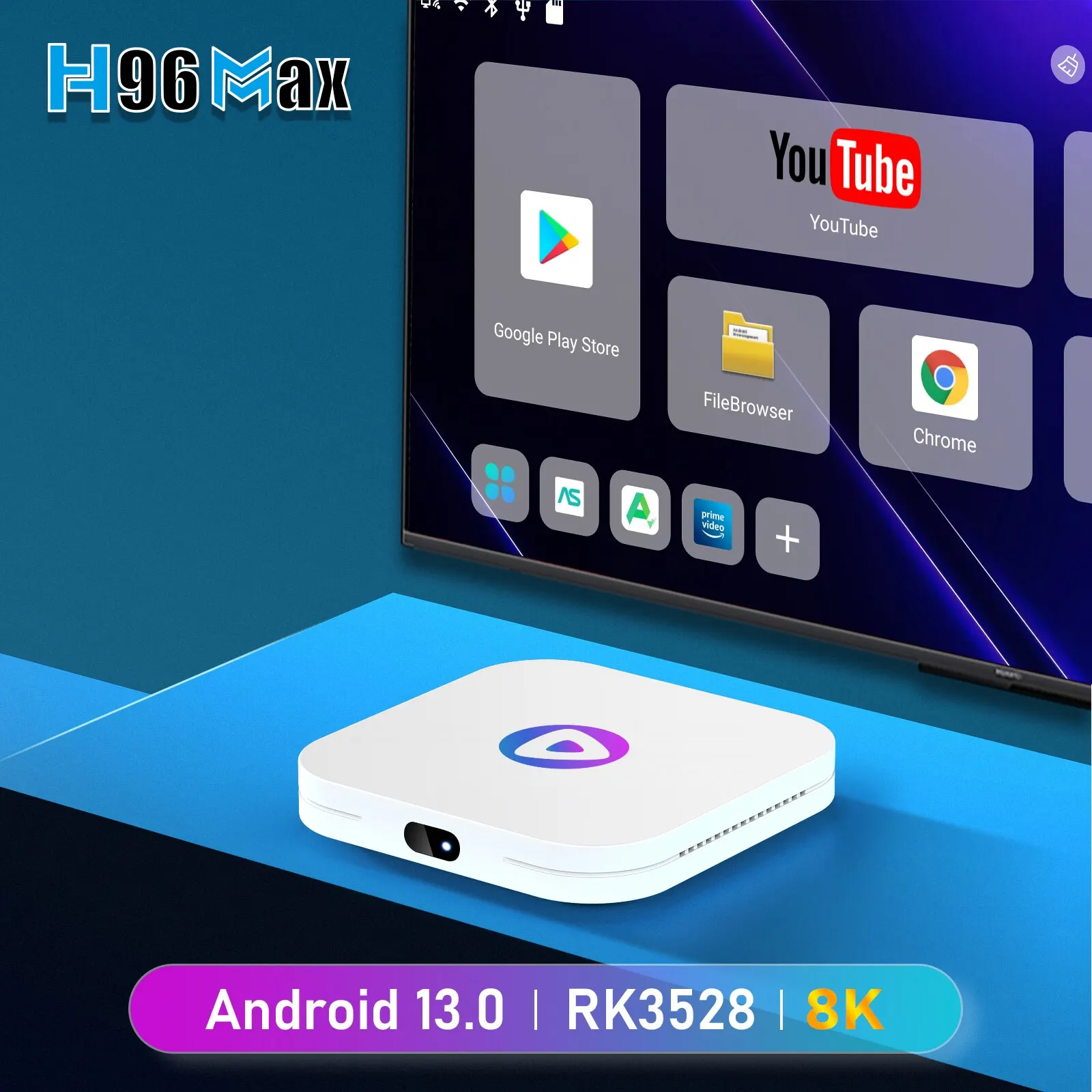 H96max m1 caixa de tv inteligente android 13 rockchip 3528 quad core suporte 4k decodificação de vídeo bt4,0 media player set top box