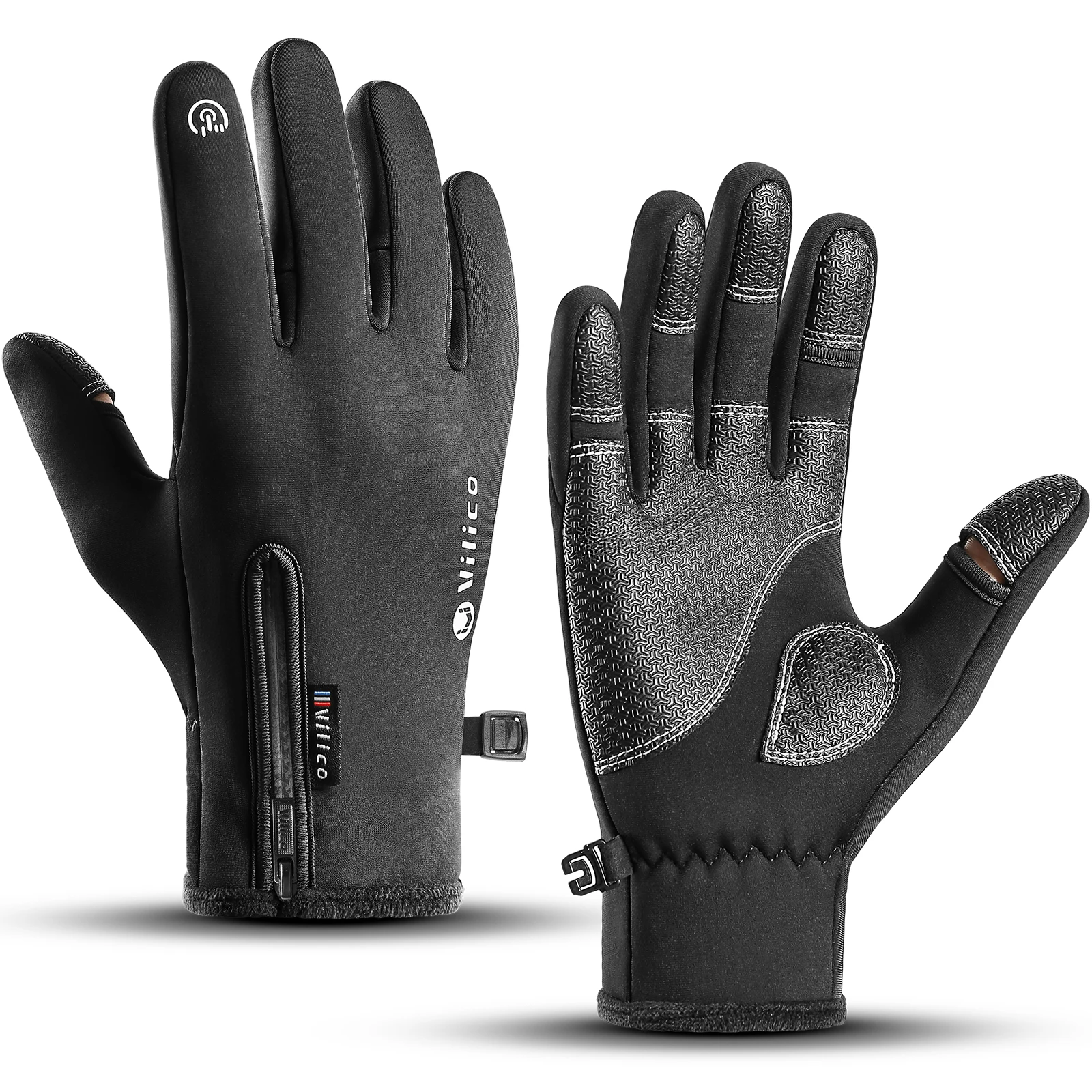 Outdoor Riding Bike Fishing Fingerless Gloves Cycling Gloves Fishing Gloves Polar Fleece Exposed Two-finger Touch Screen Non-slip Waterproof Unisex