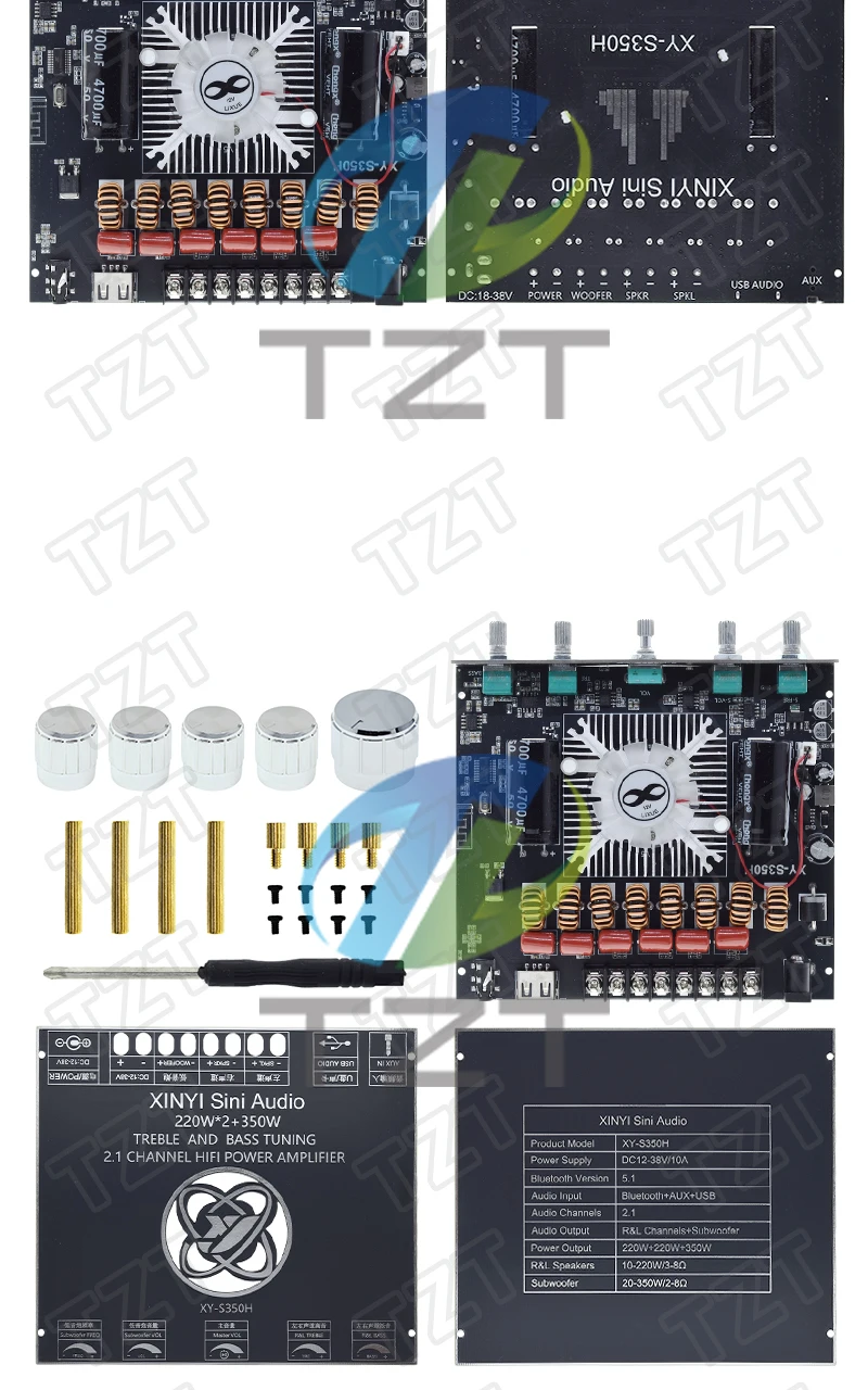 XY-S350H 220Wx2+350W Verstärkerplatine TPA3251D2 2.1 Dual-Kanal Unterstützt Sinlink App BT5.1+AUX+USB Soundkarte+USB-Stick – Detail 16