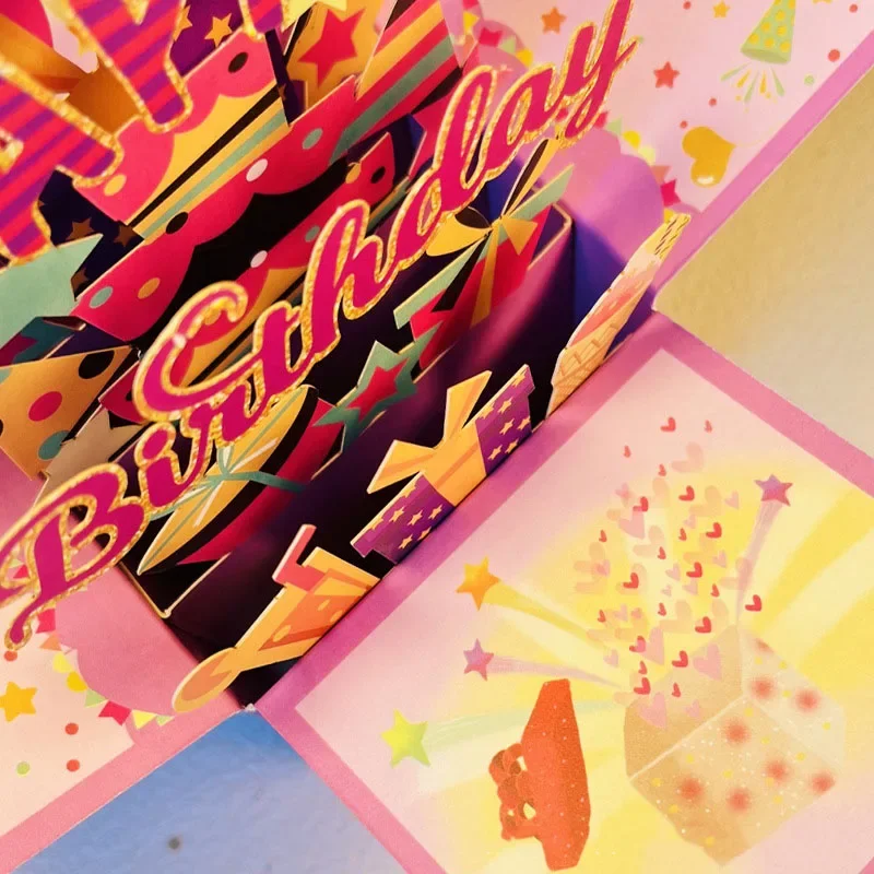1 pop-up Happy Birthday 3D gift box greeting card birthday wishes holiday universal gift cards envelope included