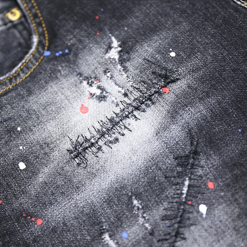 Tie-dye Fashion Paint Spots Denim Shorts Men's Summer New Ripped Retro Dilapidated Male Streetwear Short Jeans