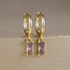 Boucles d'oreilles carrées suspendues en acier inoxydable, 2 pièces, pierre d'anniversaire de décembre, chaîne en zircone cubique, fleur, bijoux de perçage