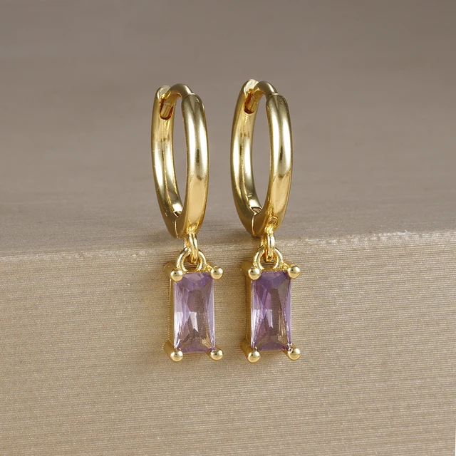 Boucles d'oreilles carrées suspendues en acier inoxydable, 2 pièces, pierre d'anniversaire de décembre, chaîne en zircone cubique, fleur, bijoux de perçage