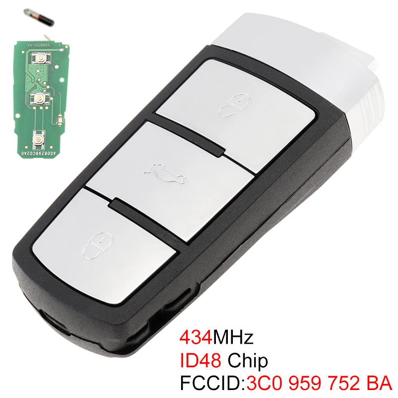 434MHz 3 Buttons Keyless Uncut Flip Smart Remote Key Fob with ID48 Chip 3C0959752BA Fit for Passat B6 3C B7 Magotan CC 2006-2011