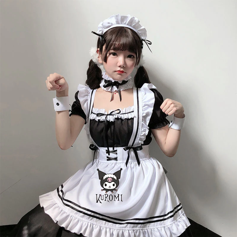 

Y2K Kuromi аниме женская одежда горничной длинное платье Лолита Санрио платье большого размера Хэллоуин искусственная кожа Косплей кавайная юбка