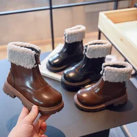 Zip Design Kids Leather Boots for Girls Autumn Winter Plus Thin Cotton Warm Snow Boot Waterproof Children Casual Snow Shoes 1