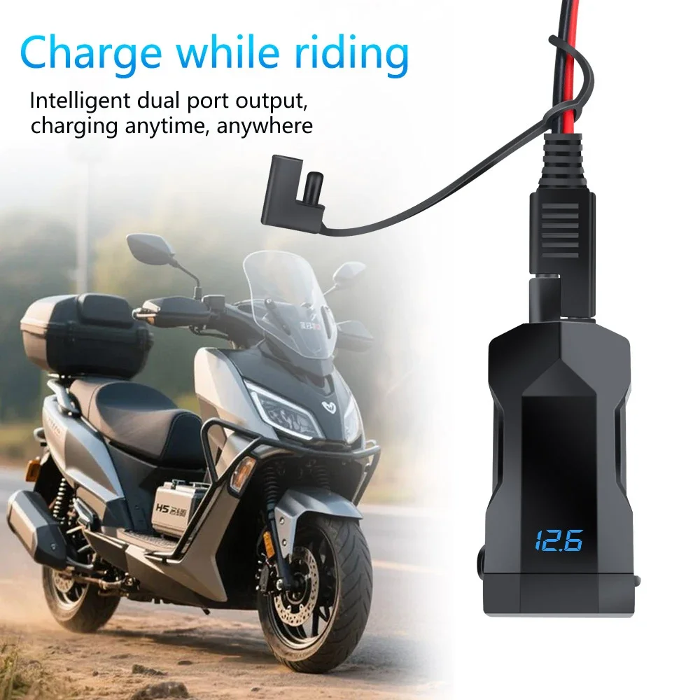 High-Speed Dual USB Motorcycle Charger with Voltmeter - Waterproof and Durable