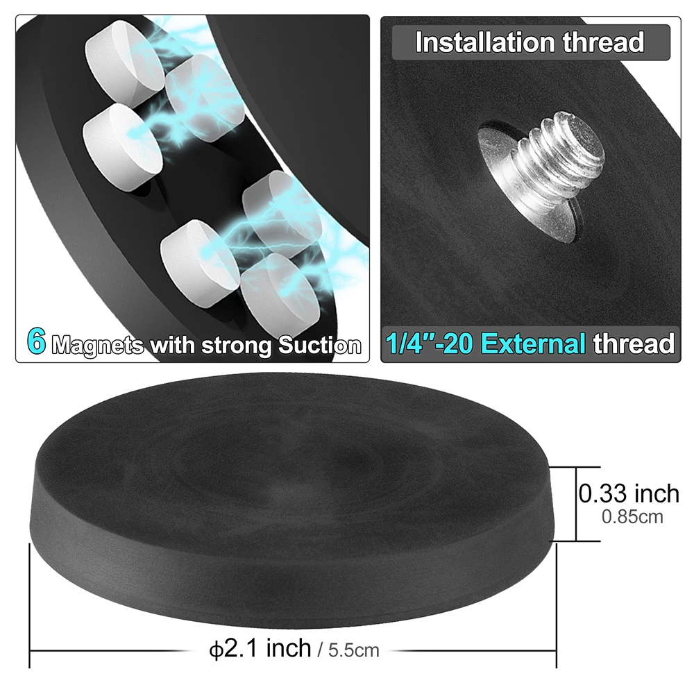 Camera Accessories Camera Mount Bracket 1/4 inch Screw Thread Hole Magnetic Base For Action Camera Light Phone Monitor Holder Boat Car Bar Outdoor Offroad