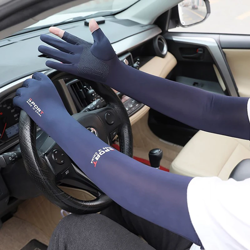 Men's Fishing Sunscreen Arm Sleeves Summer Ice Silk Elastic UV Protection Sleeves Gloves Outdoor Cycling