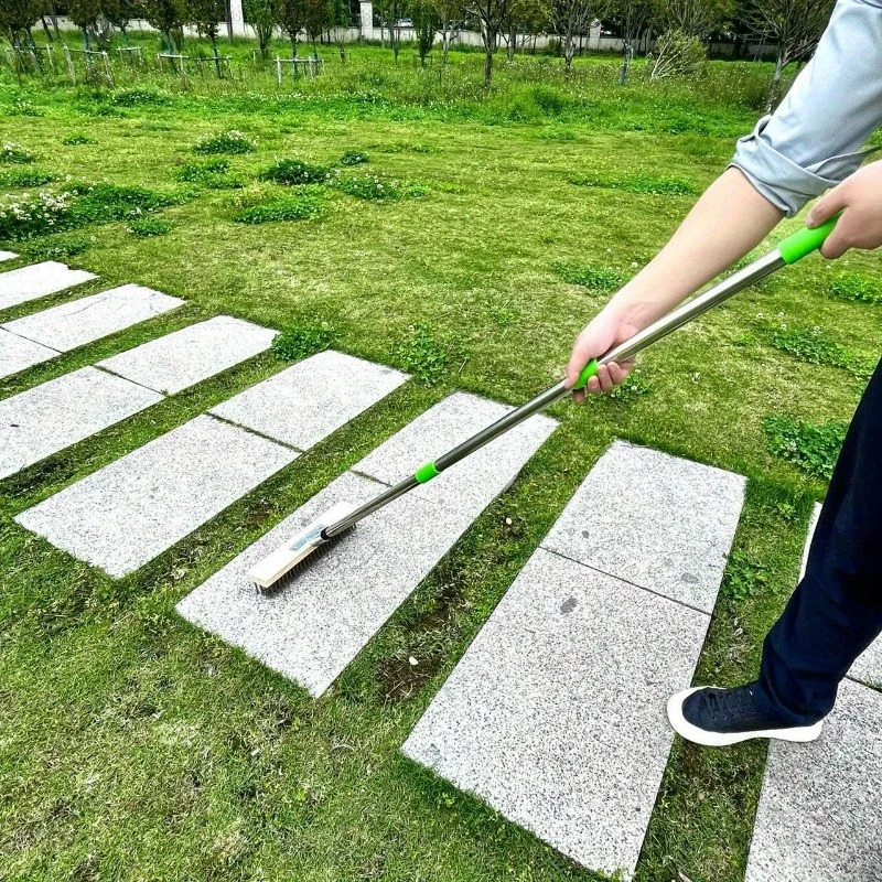 Outdoor Cement Floor Brush Stainless Steel Wire Scrubber Detachable Tube Heavy Duty Cleaning Brush for Concrete Patio Garage