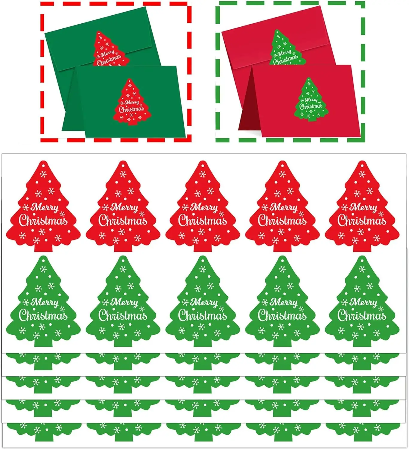 2.2 * 1.8 inch Red Green Christmas Tree Sticker Envelope Gift Bag Label Sticker Wishing You a Merry Christmas 300 pcs