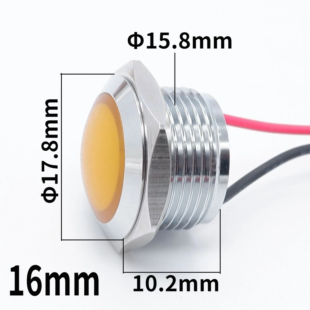 12Mm 16Mm 19Mm 22Mm Metalen Led Lampje Waterdichte Sferische Ronde Signaal Lamp Rood Oranje Blauw groen Wit Panel Mount 12V