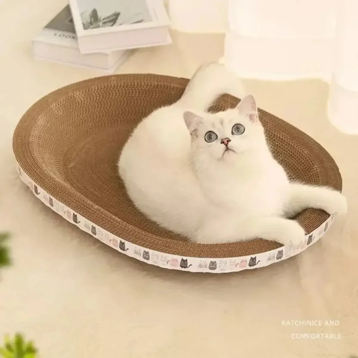 반려동물 고양이 긁는 보드, 둥근 타원형 주름진 고양이 긁는 도구, 그라인딩 클로 장난감, 내구성 있는 긁는 보드 장난감