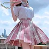 Japanese School Uniform Korean Student JK Seifuku Blouse Pleated Skirt Sailor Full Set Girl Plaid Skirt Pink Uniforms for Woman 3