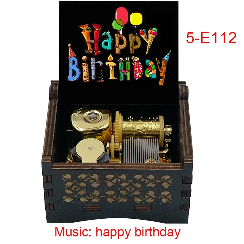 Happy Birthday Music Box Golden Mechanical, Black Wooden Anniversary Gift for Kids Girlfriend Wife Mom Father Birthday Present 6