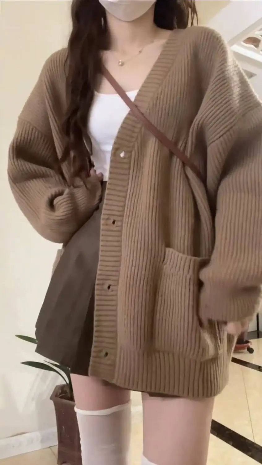 Women's Cardigan Sweater Women Grey Beige Camel Knit Korean Style Popular Autumn Fashion Women's Clothing 2024 Trend Outerwear