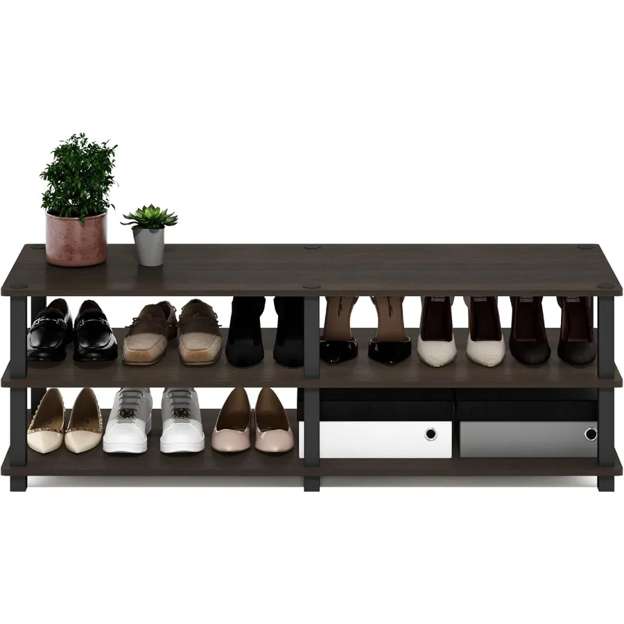 14038DBR BK TST No Tools 3Tier Wide Shoe Storage Rack Dark Brown Black 47 Inch