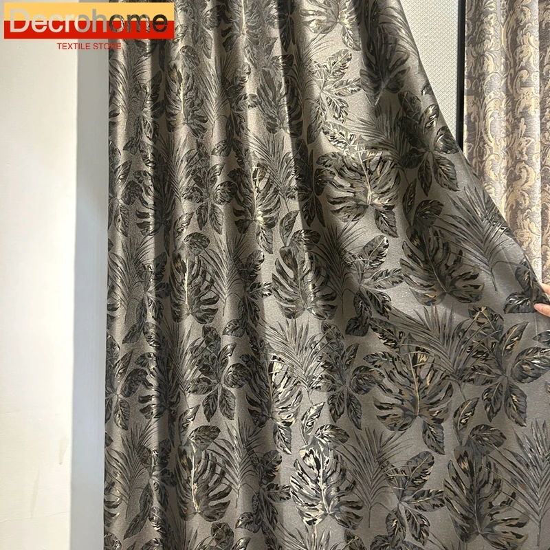 

Black Gold Relief Plants Thickened Jacquard Blackout Curtains for Living Room Bedroom French Window Balcony Customized Tulle
