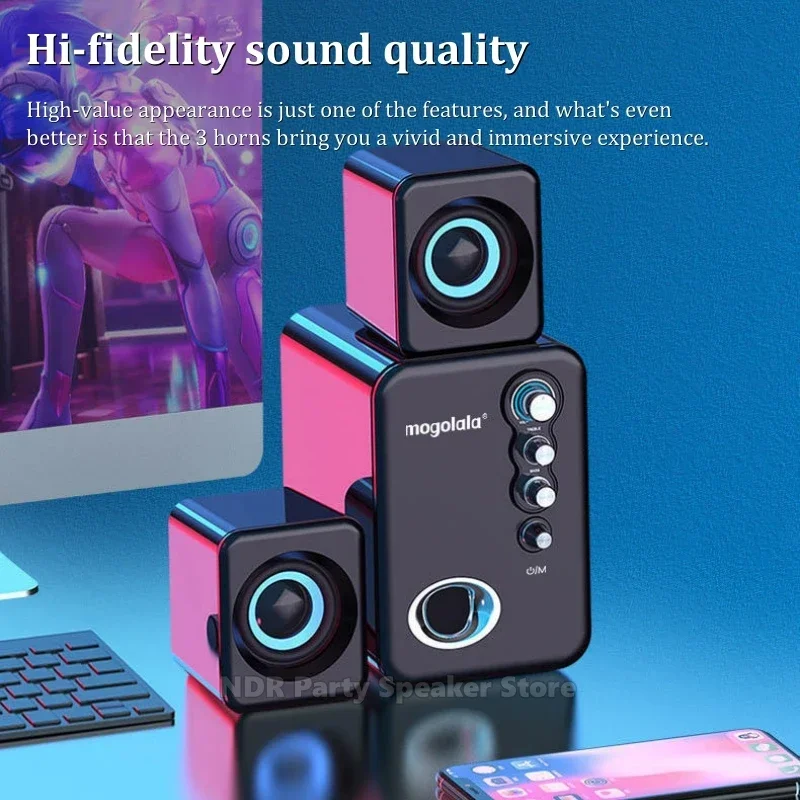 USB 전원 공급 2.1 채널 오디오 스피커 라우드스피커 중저음 HIFI 사운드 박스 블루투스 5.0 데스크탑 게임용 RGB 분위기 조명